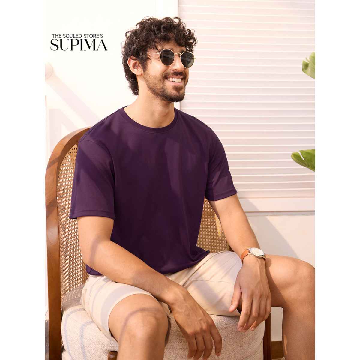 The Souled Store Men's Regular Supima | Deep Purple T Shirts | S