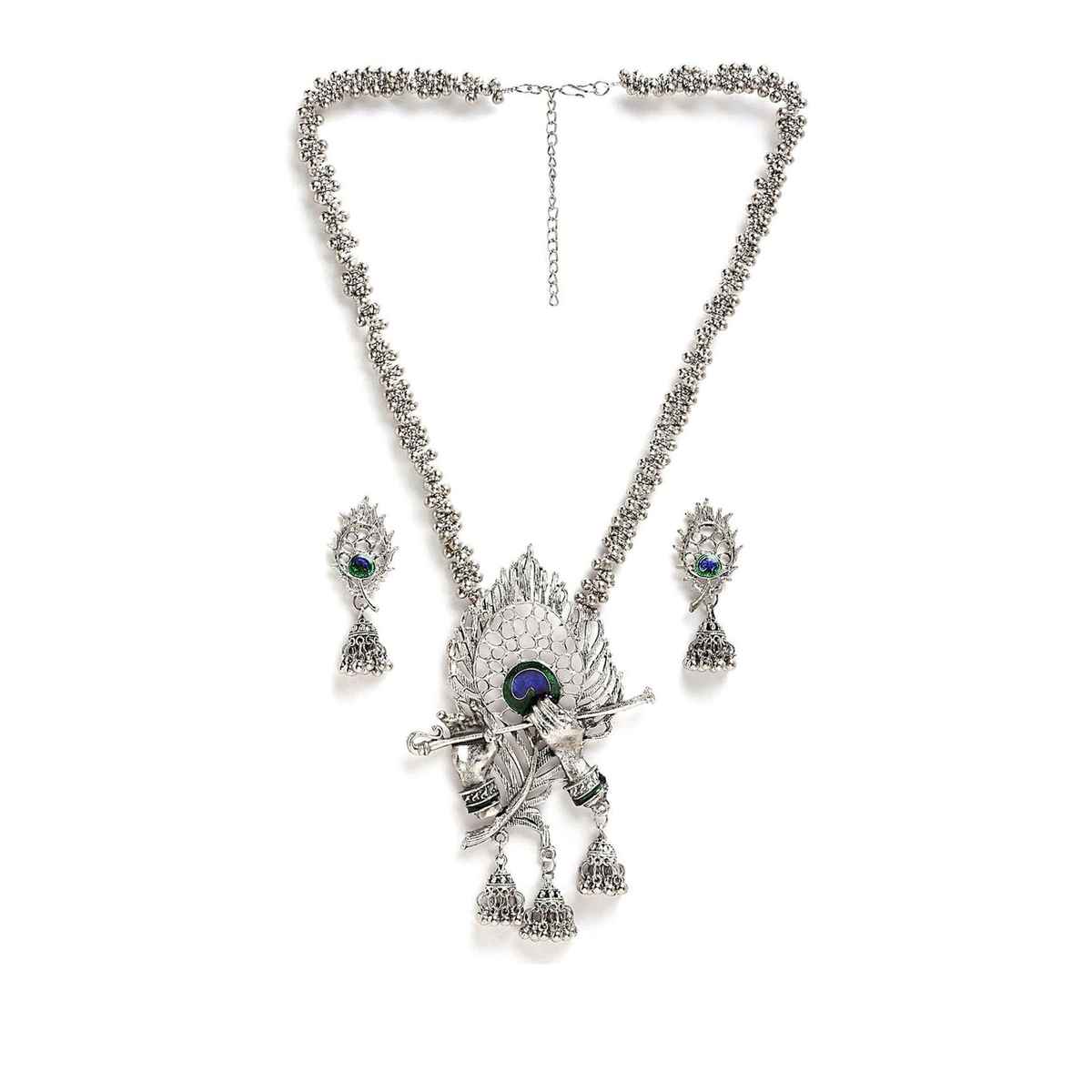 Shining Diva Fashion Stylish Traditional Oxidised Silver Necklace Set for Women and Gilrs | 13165s