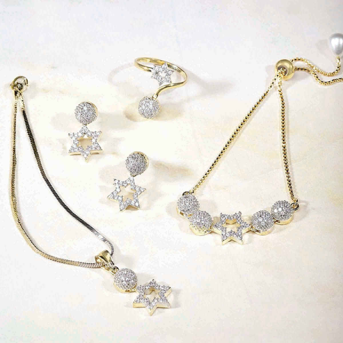 YouBella Jewellery Combo Of Pendant Necklace Earrings Rings And Bracelet for Women (Mix - Combo - 108A)