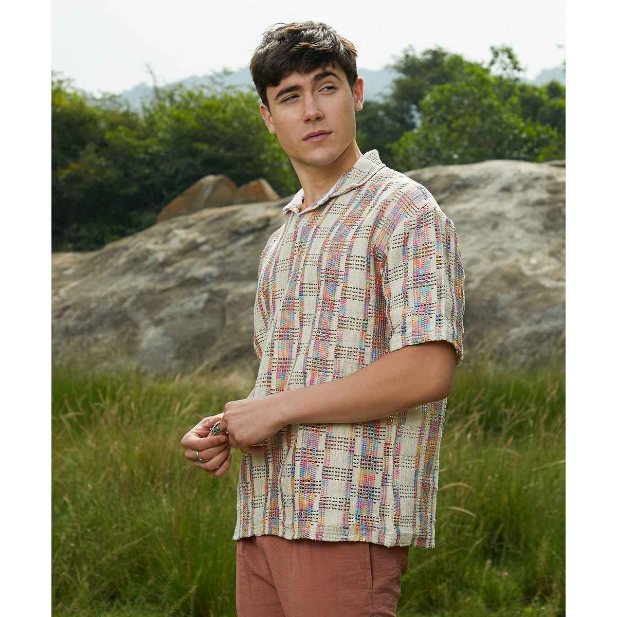 Campus Sutra Men's Prism Oversized Polo T-shirt | Off-white - M