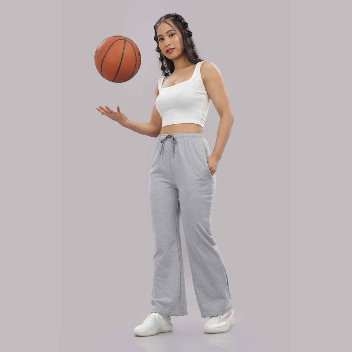 Springman Women's Solid Cotton Rich Baggy Track Pant | Grey - XL