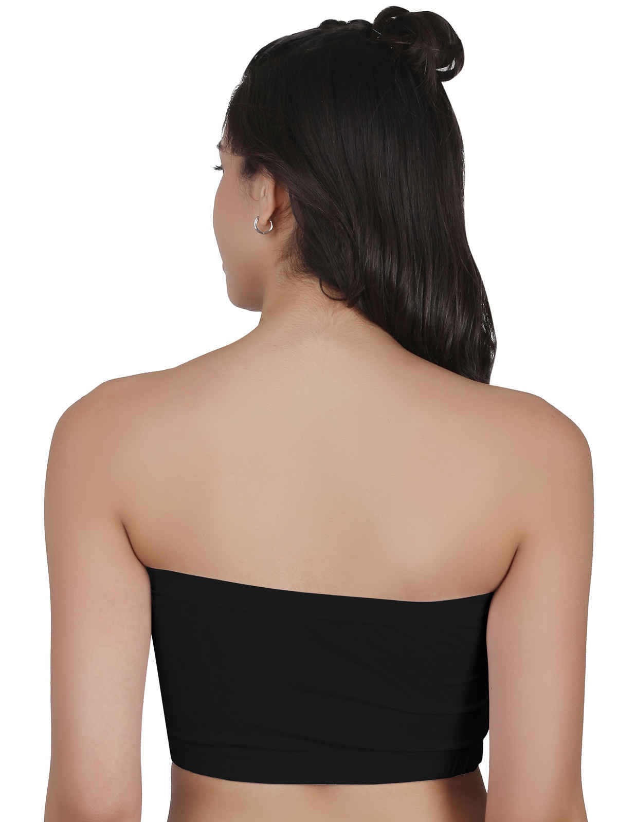 D'chica Women's Cotton Strapless Tube Bra | Bandeau With Removable Pads | Black - L