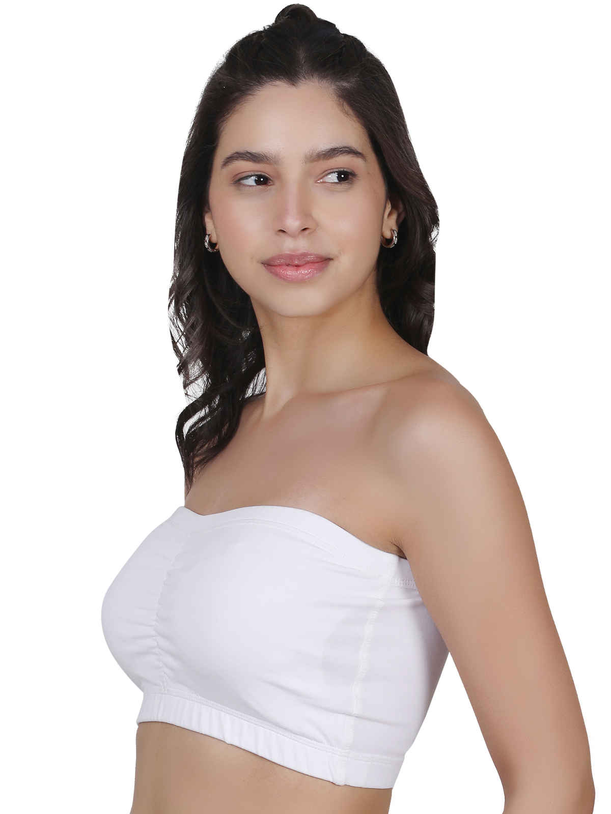 D'chica Women's Cotton Strapless Tube Bra | Bandeau With Removable Pads | White - L