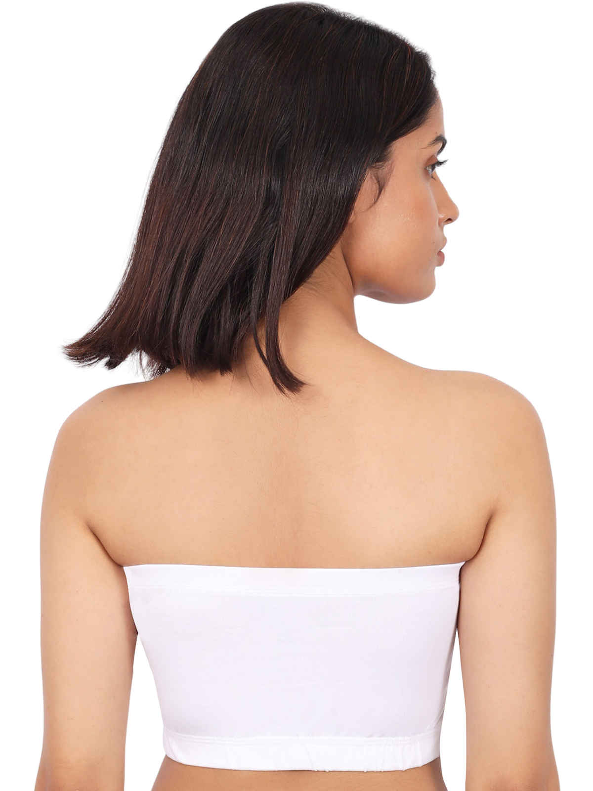 D'chica Women's Cotton Strapless Tube Bra | Double-Layer, Non Padded Bandeau | White - L