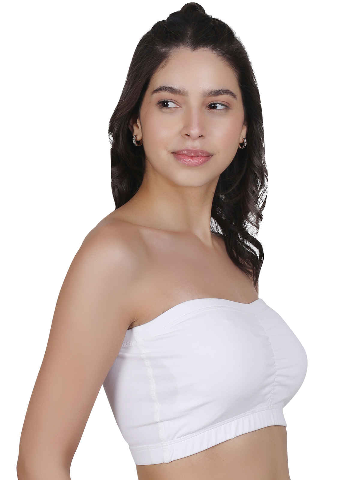 D'chica Women's Cotton Strapless Tube Bra | Bandeau With Removable Pads | White - XS