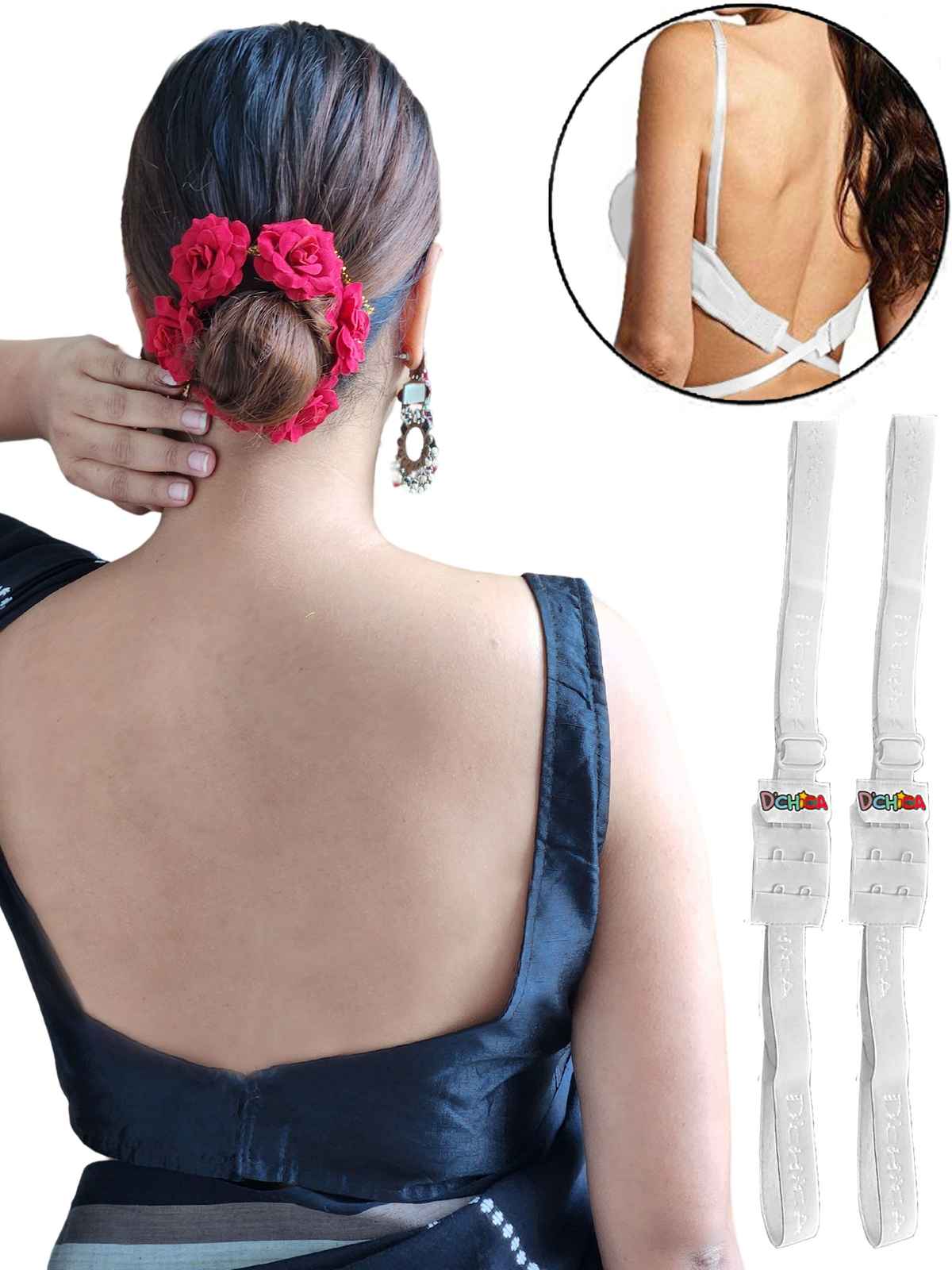 D'chica Adjustable Bra Converter | 2-Hook Extender Strap for Backless| PO2 | White - Free Size