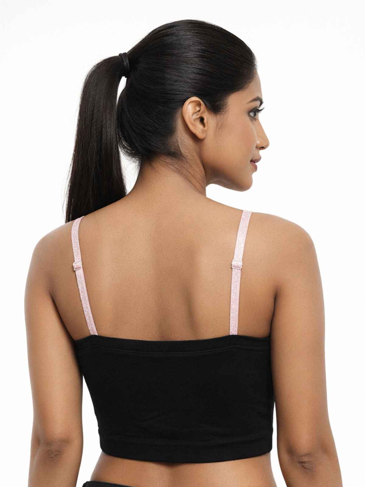 D'Chica Women Bra Strap With Glitter & Pearl Beads | Silver & Pink-FS