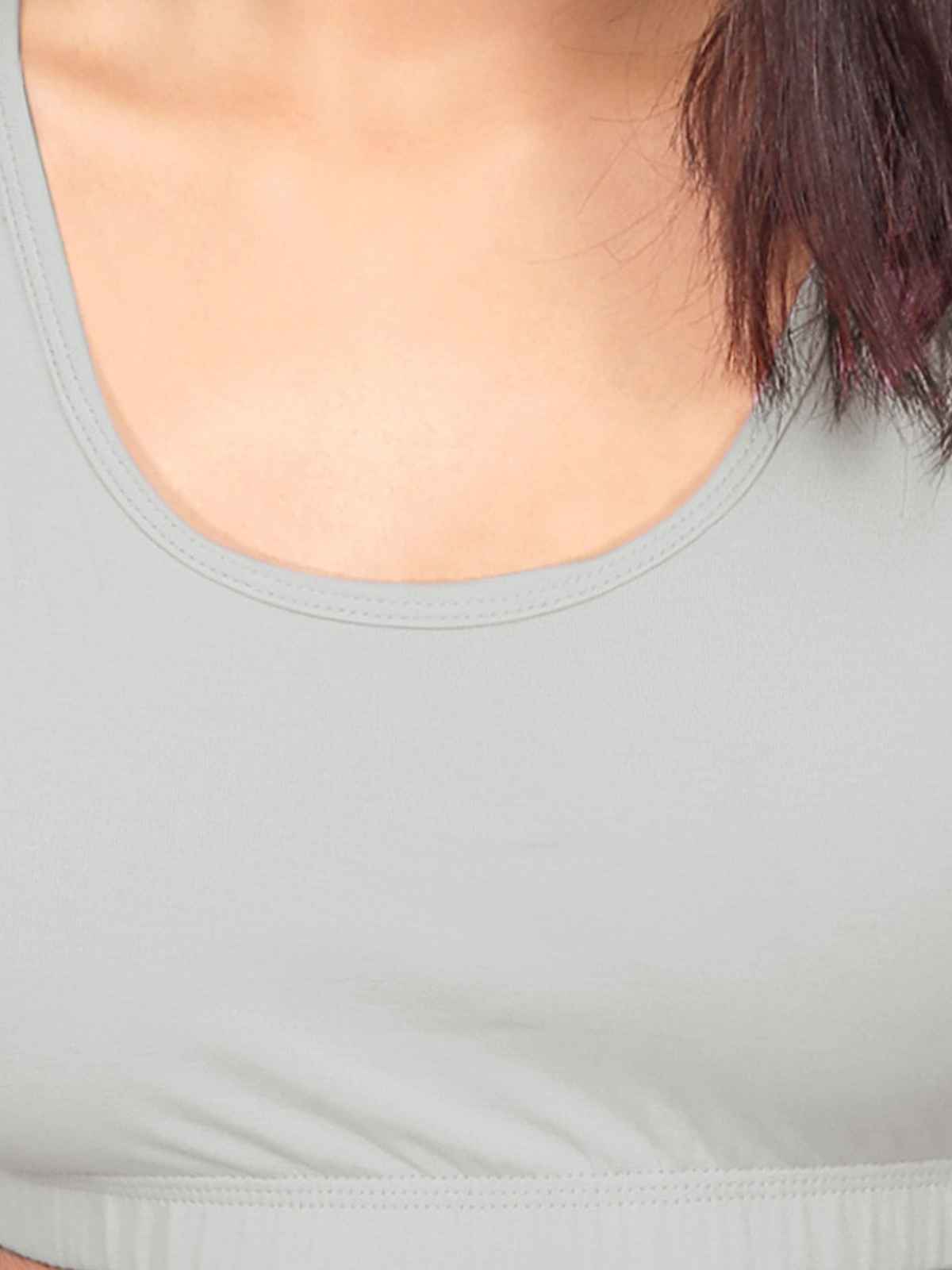 D'chica Women's Cotton Sports Bra | Double-layer Broad Strap, Non-Padded | White & Grey - M