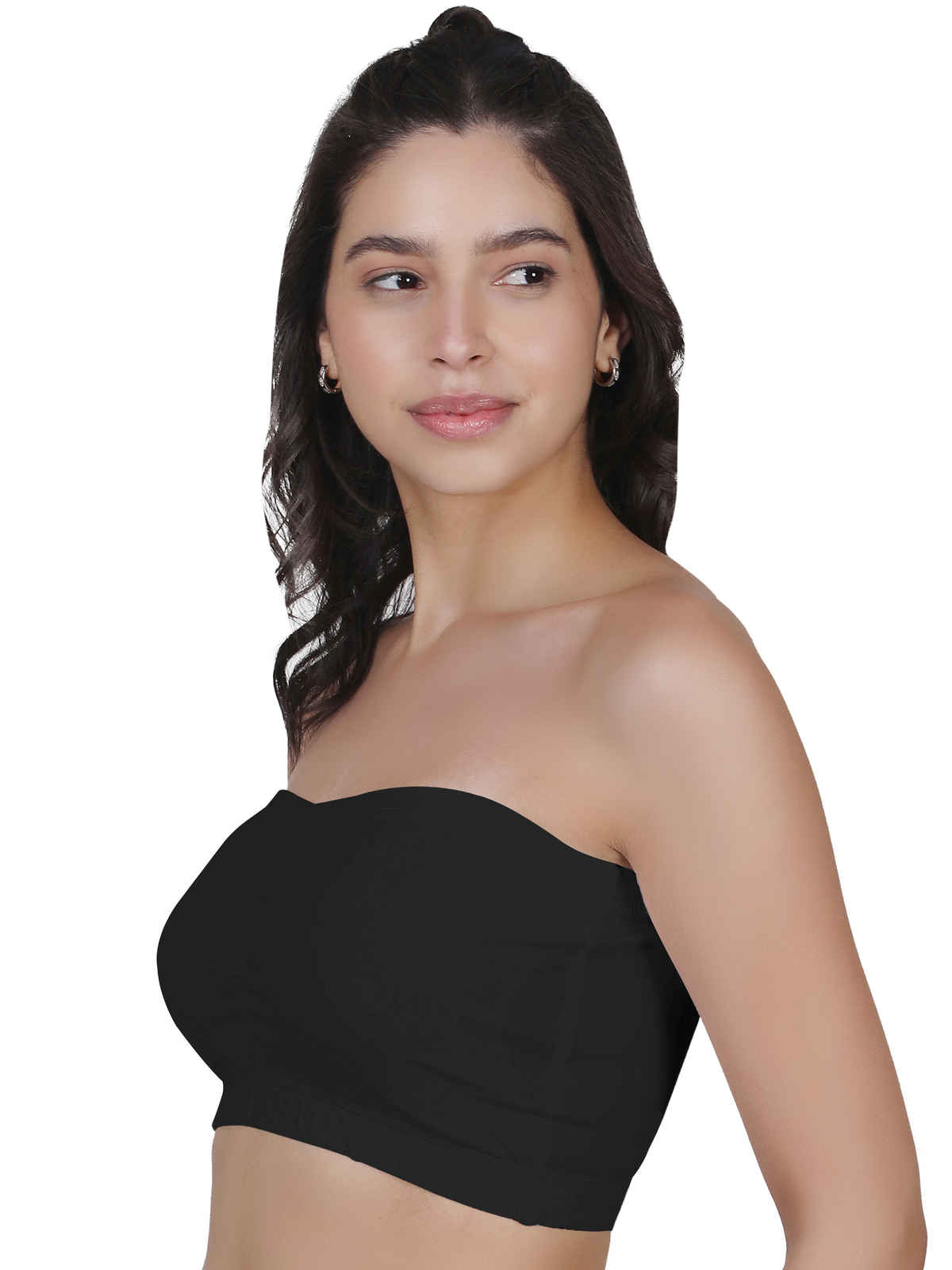 D'chica Women's Cotton Strapless Tube Bra | Bandeau With Removable Pads | Black - XS