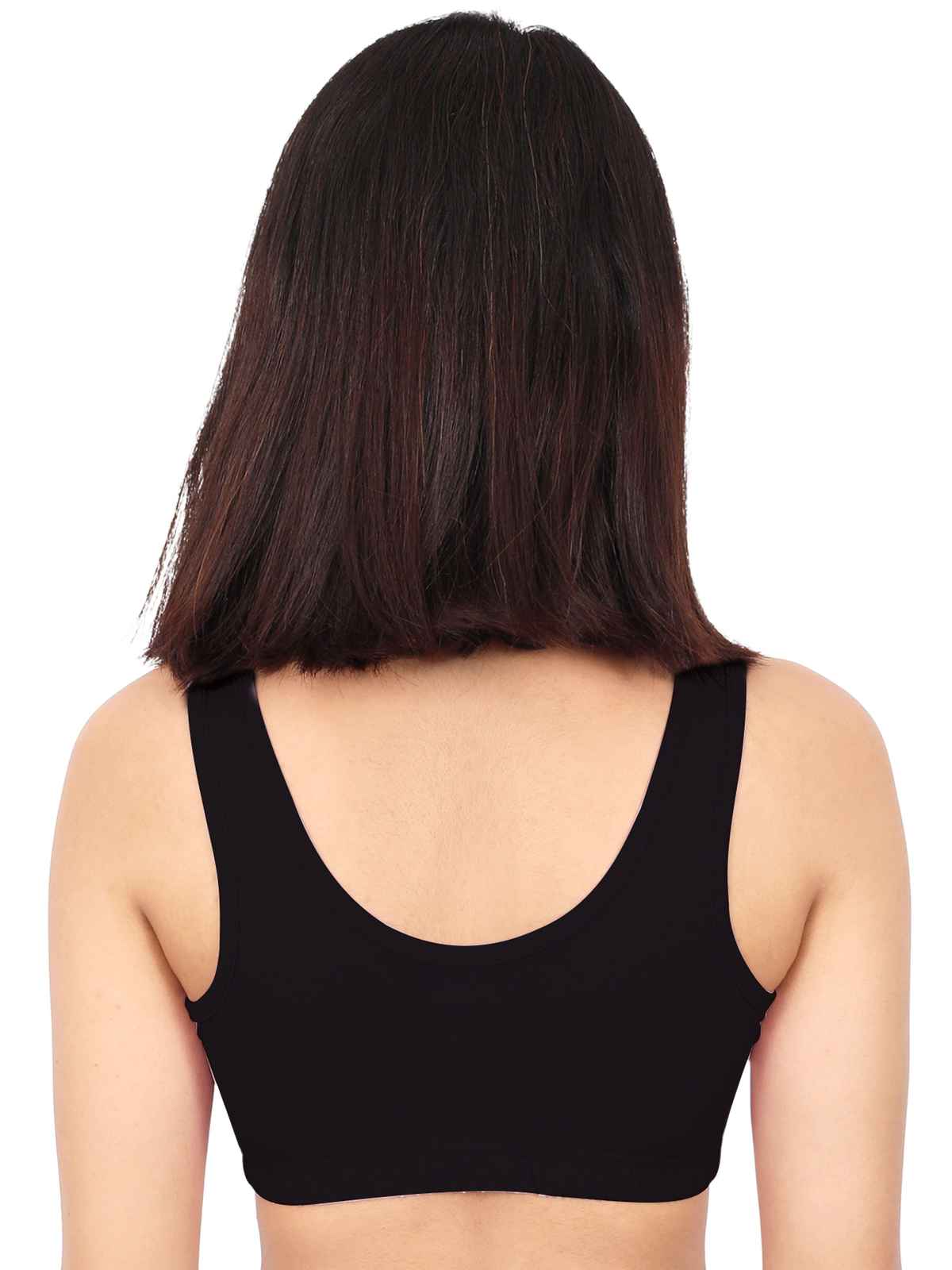 D'chica Women's Cotton Sports Bra | Double-layer Broad Strap, Non-Padded | Black - L