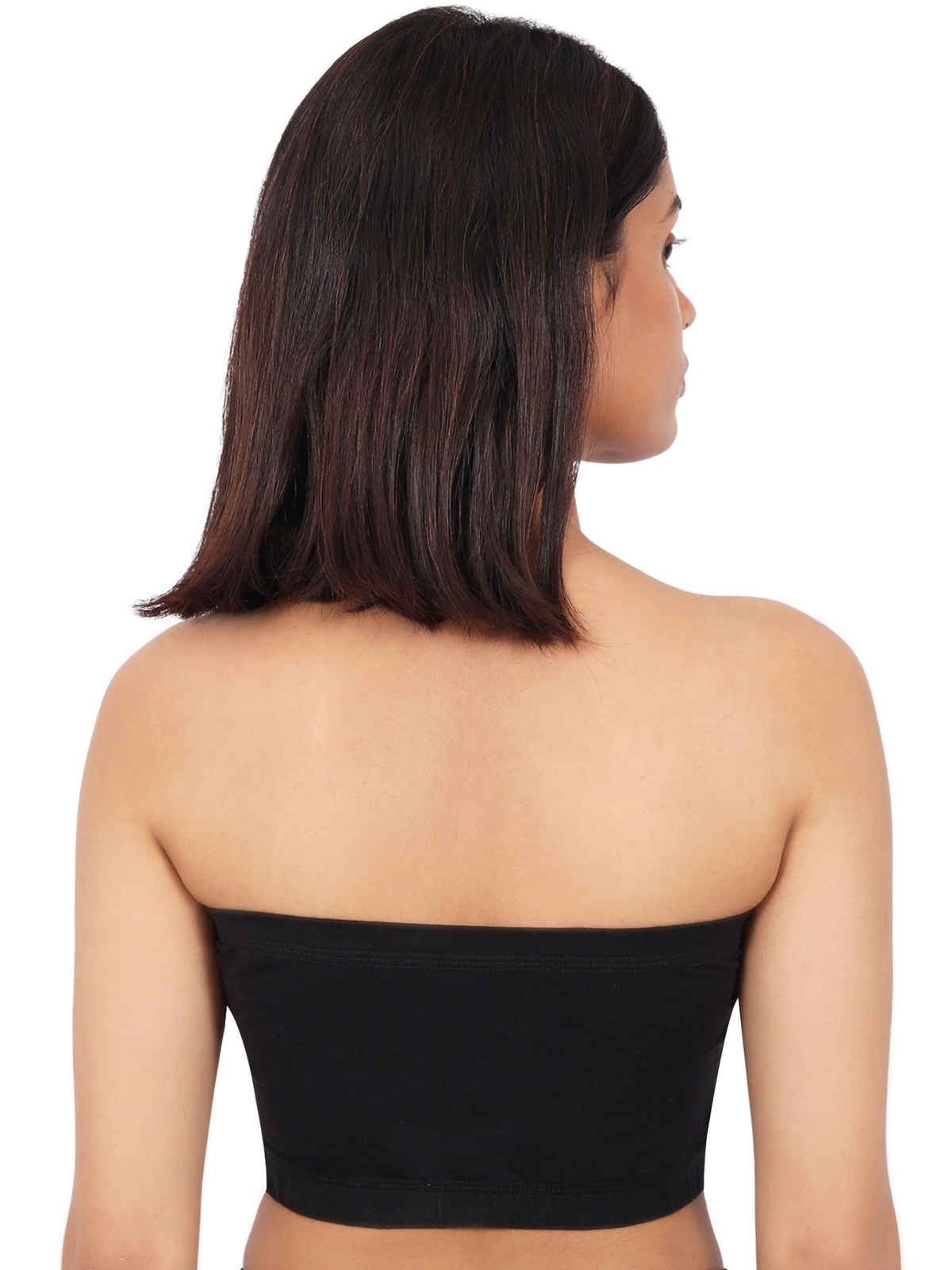 D'chica Women's Cotton Strapless Tube Bra | Double-Layer, Non Padded Bandeau | Black - S