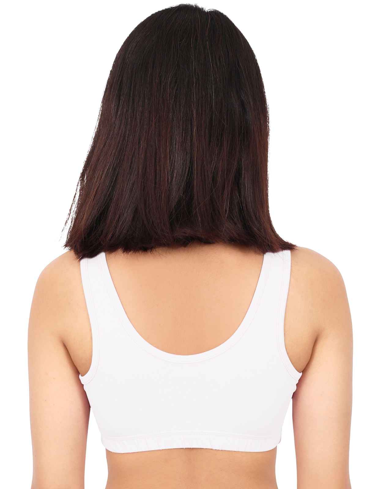 D'chica Women's Cotton Sports Bra | Double-layer Broad Strap, Non-Padded | White & Grey - M
