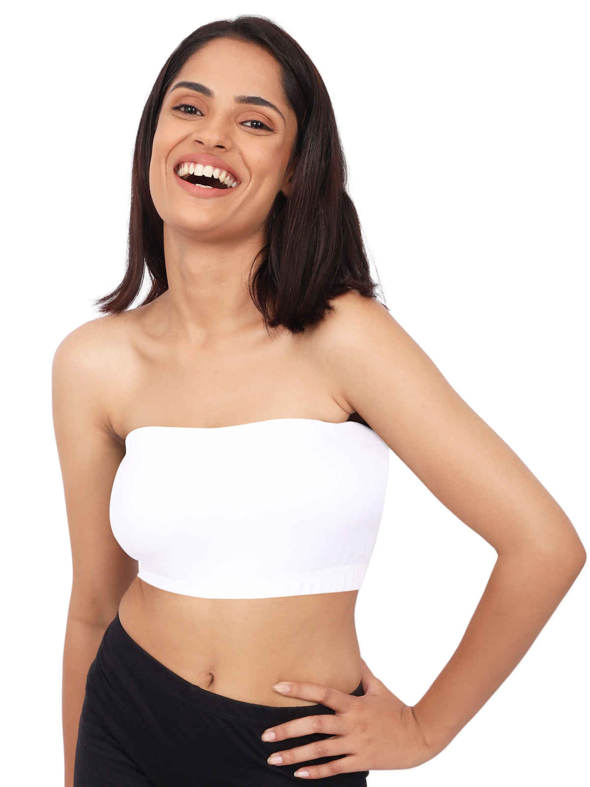 D'chica Women's Cotton Strapless Tube Bra | Double-Layer, Non Padded Bandeau | White - L