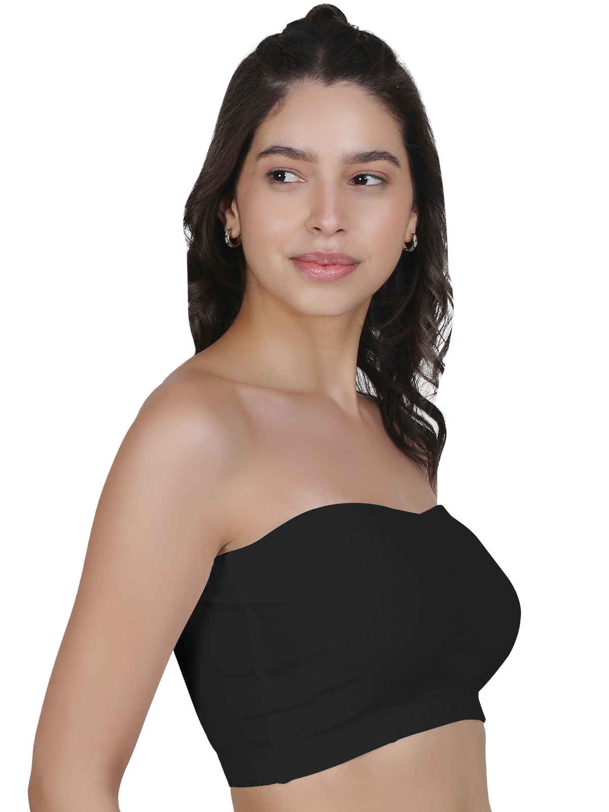 D'chica Women's Cotton Strapless Tube Bra | Bandeau With Removable Pads | Black - XS