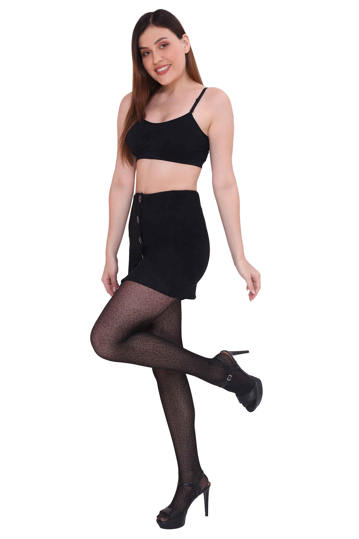 PLUMBURY Women's High Waist Pantyhose Self Design Pattern Stockings