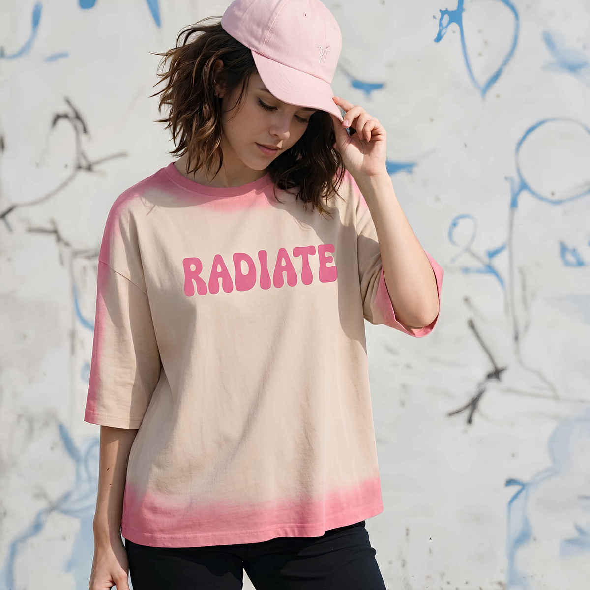 Smartees Women's Oversize Tie & Dye Tshirt | Beige - M
