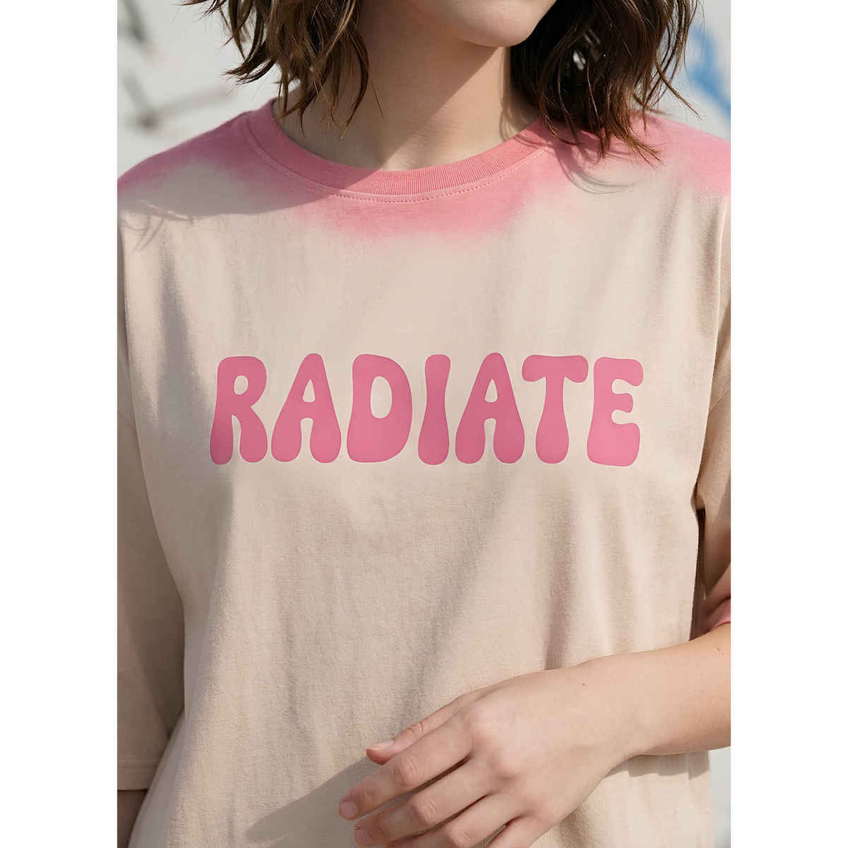 Smartees Women's Oversize Tie & Dye Tshirt | Beige - M