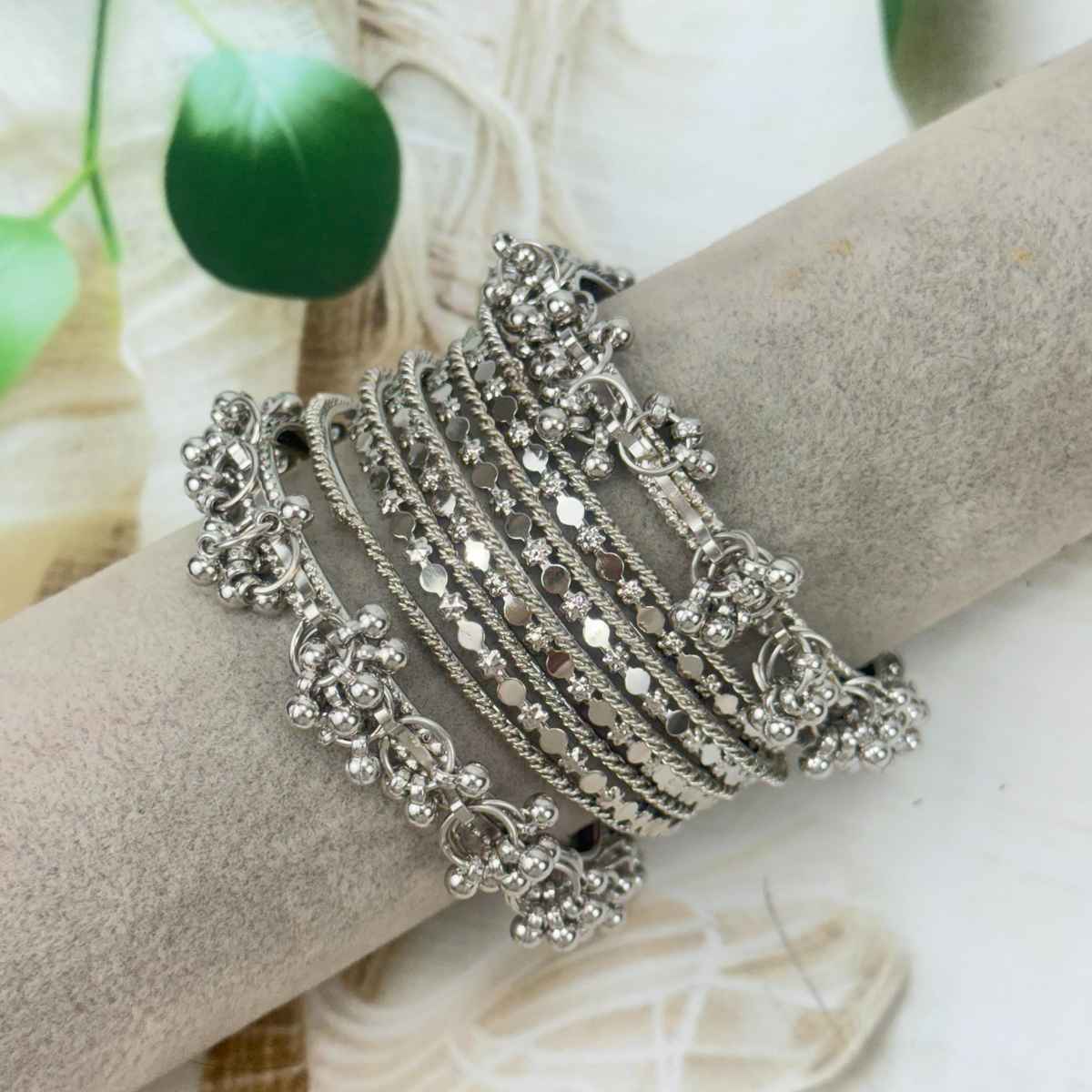 The Opal Factory Silver Oxidised Bangle Kada Set | Size 2.4 - S