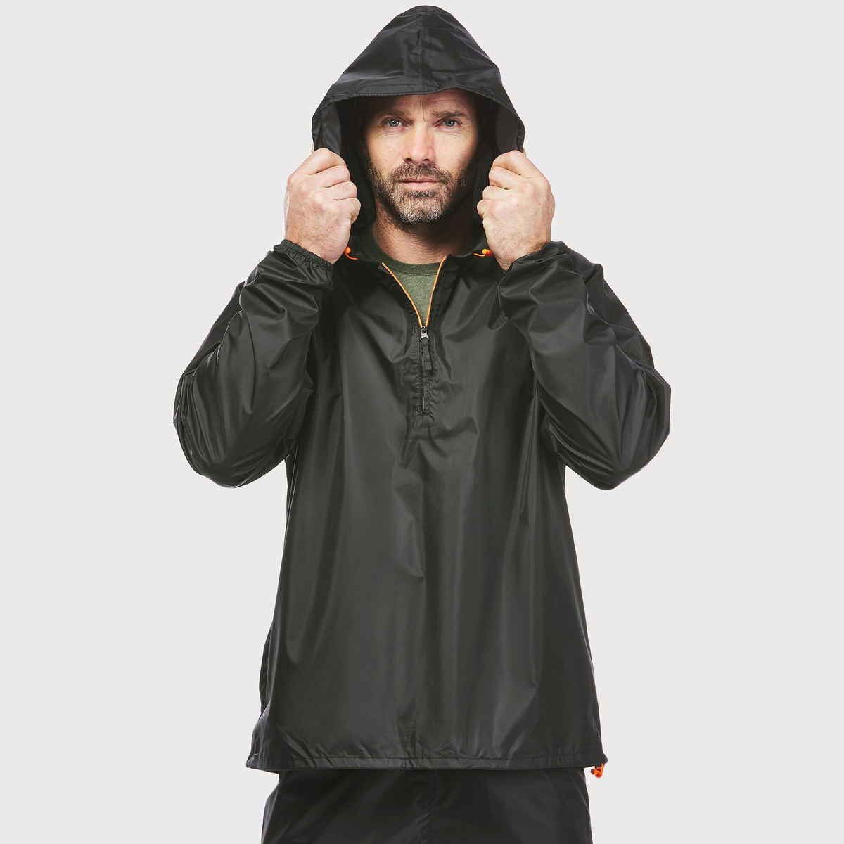 Decathlon | Quechua Men's Half Zip Rain Jacket With Storage Pouch | Black - XS/S