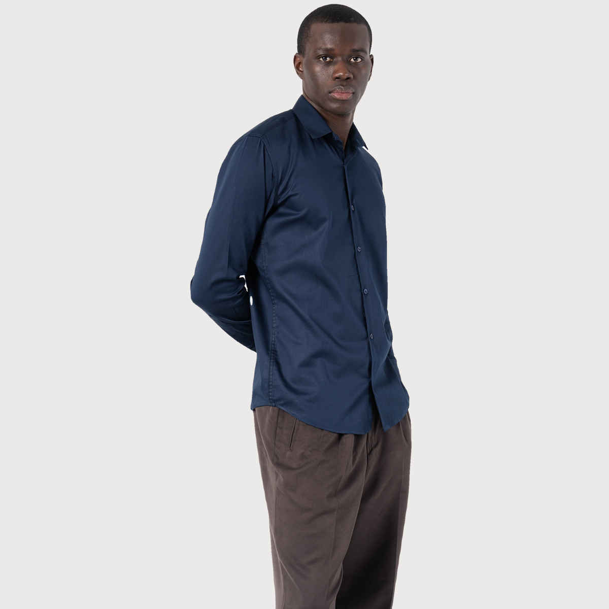 Sanskrutihomes India Slim Spread Collar Solid Satin Slim Fit Casual Shirt for Men s | Navy Blue | L