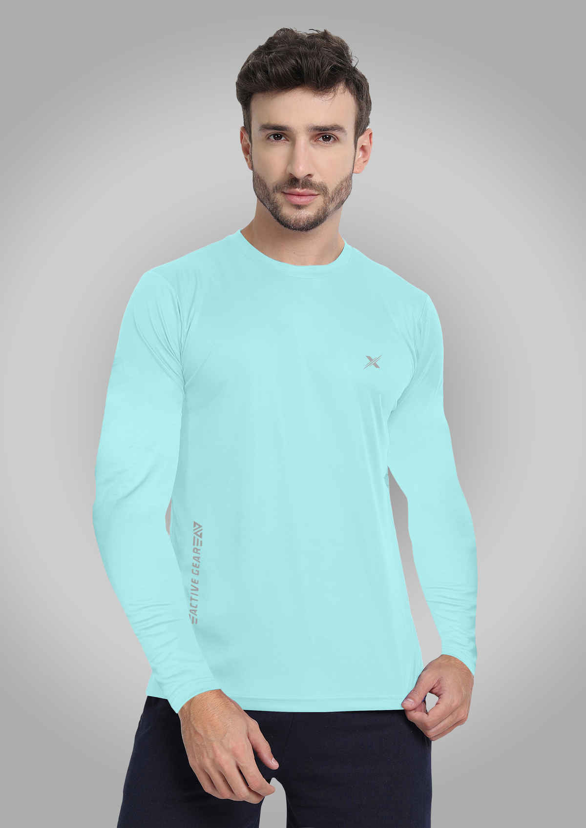 FTX Men's Full Sleeve Solid Polyester Casual Sports T-Shirt | Regular Fit | Aqua - M