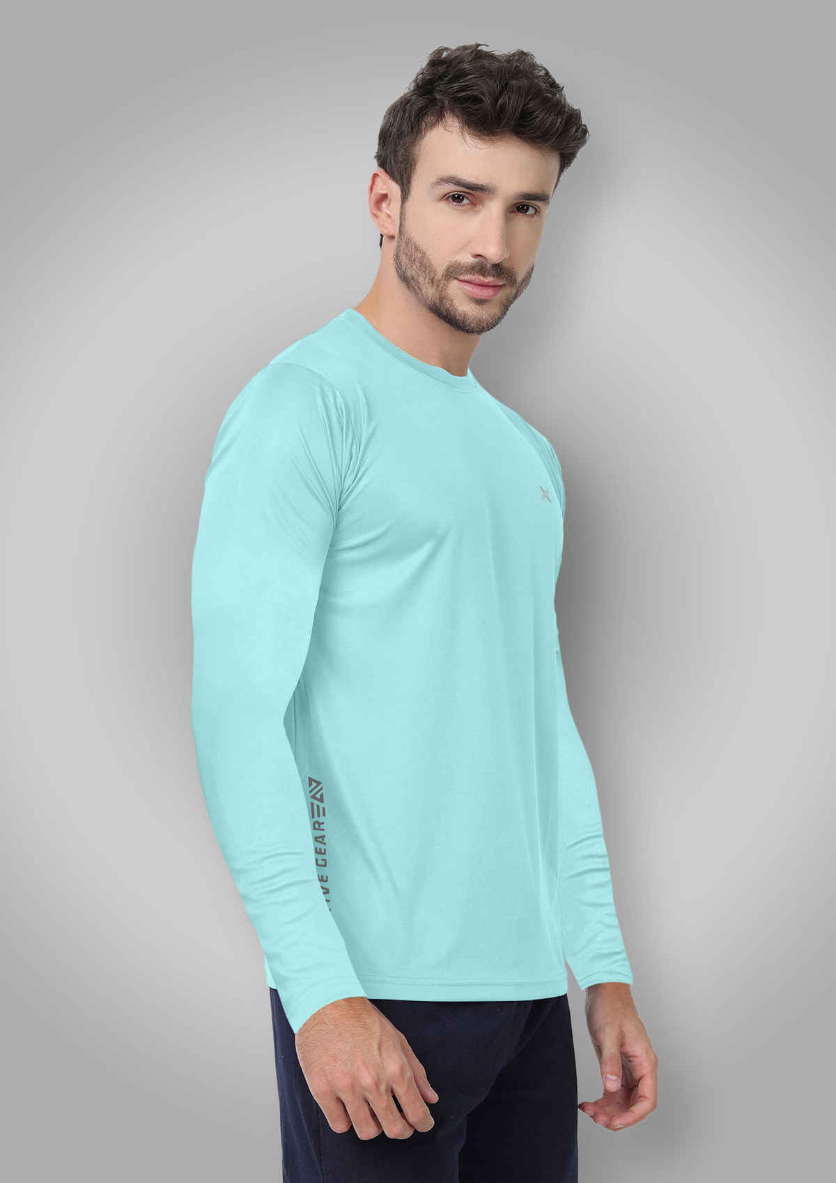 FTX Men's Full Sleeve Solid Polyester Casual Sports T-Shirt | Regular Fit | Aqua - M