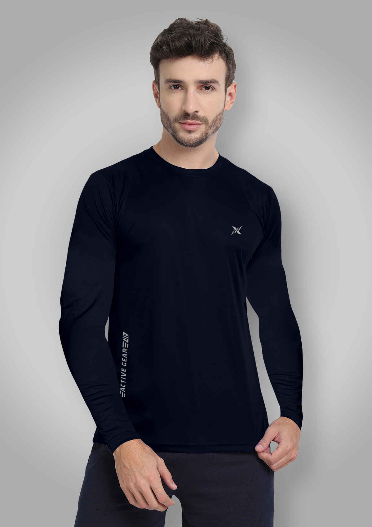 FTX Men's Full Sleeve Solid Polyester Casual T-Shirt | Regular Fit | Navy - L