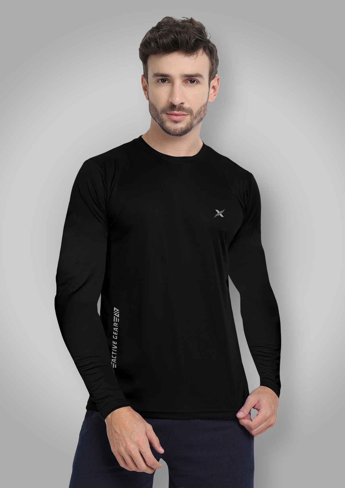 FTX Men's Full Sleeve Solid Polyester Casual T-Shirt | Regular Fit | Black - L