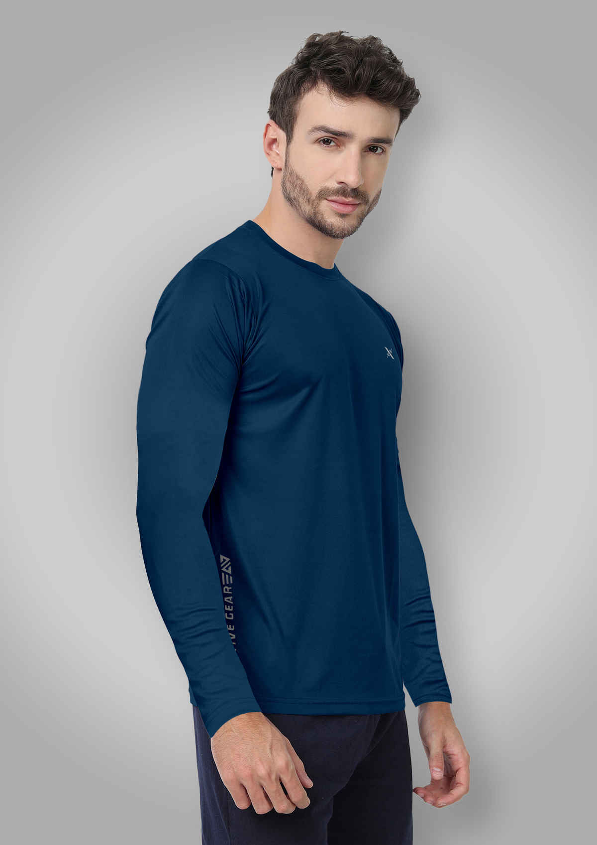 FTX Men's Full Sleeve Solid Polyester Casual Sports T-Shirt | Regular Fit | Airforce Blue - M