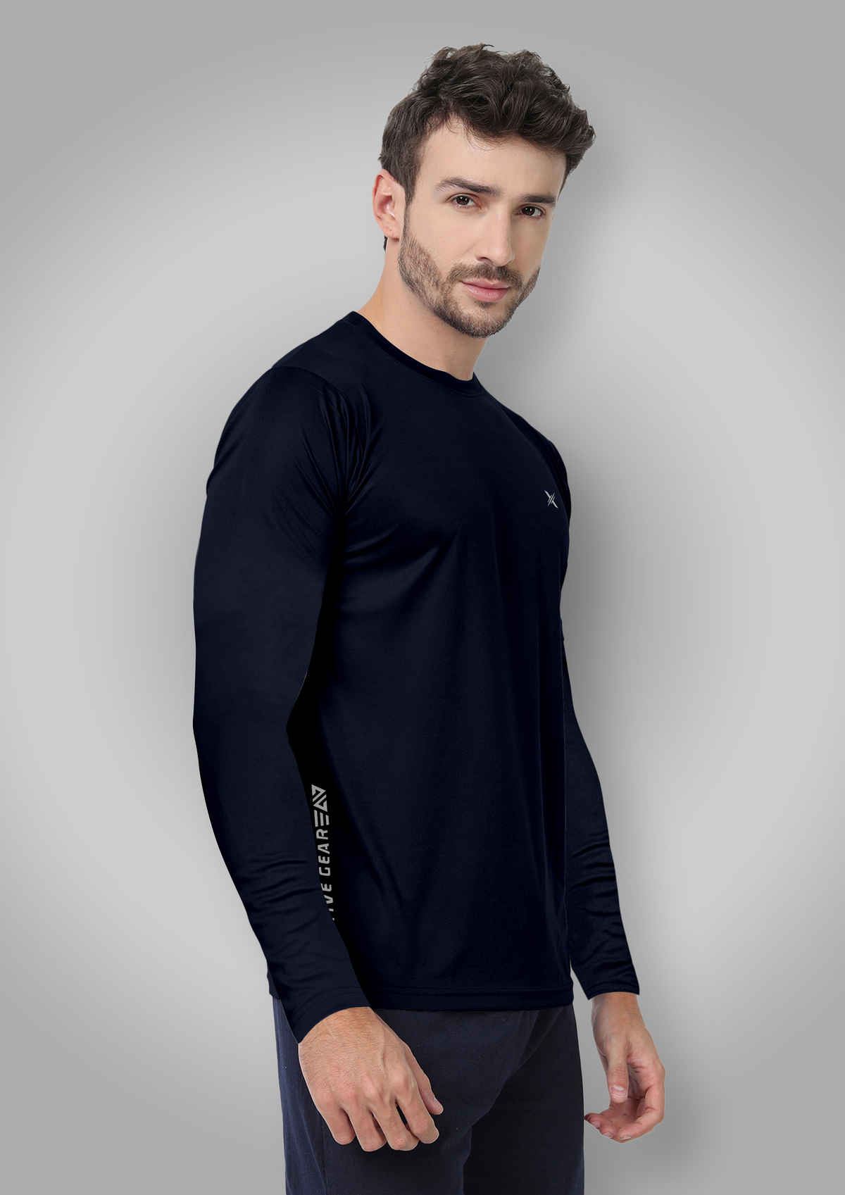 FTX Men's Full Sleeve Solid Polyester Casual T-Shirt | Regular Fit | Navy - M