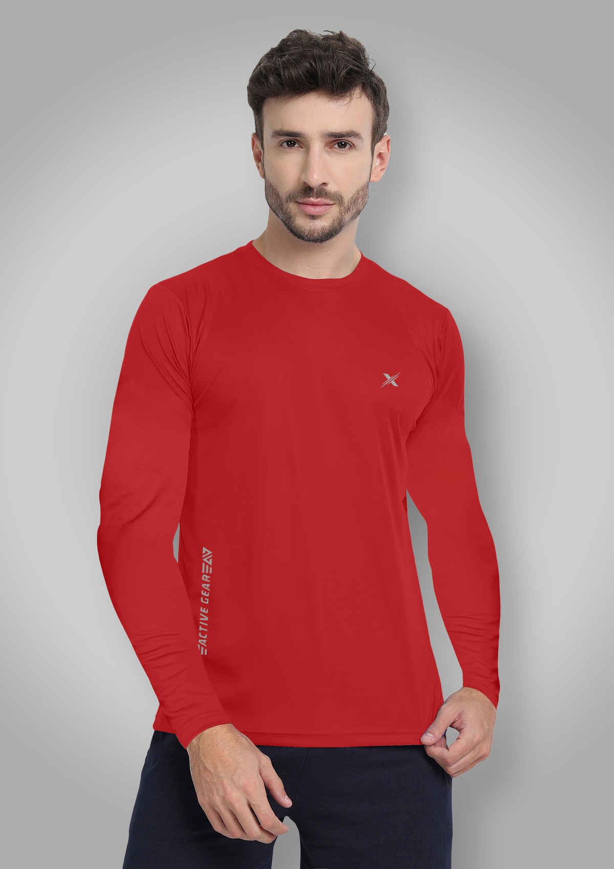 FTX Men's Full Sleeve Solid Polyester Casual Sports T-Shirt | Regular Fit | Red - M