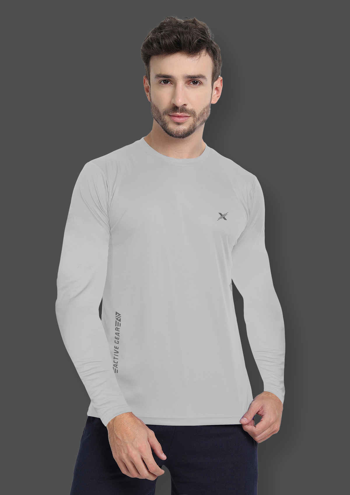 FTX Men's Full Sleeve Solid Polyester Casual Sports T-Shirt | Regular Fit | Light Grey - S