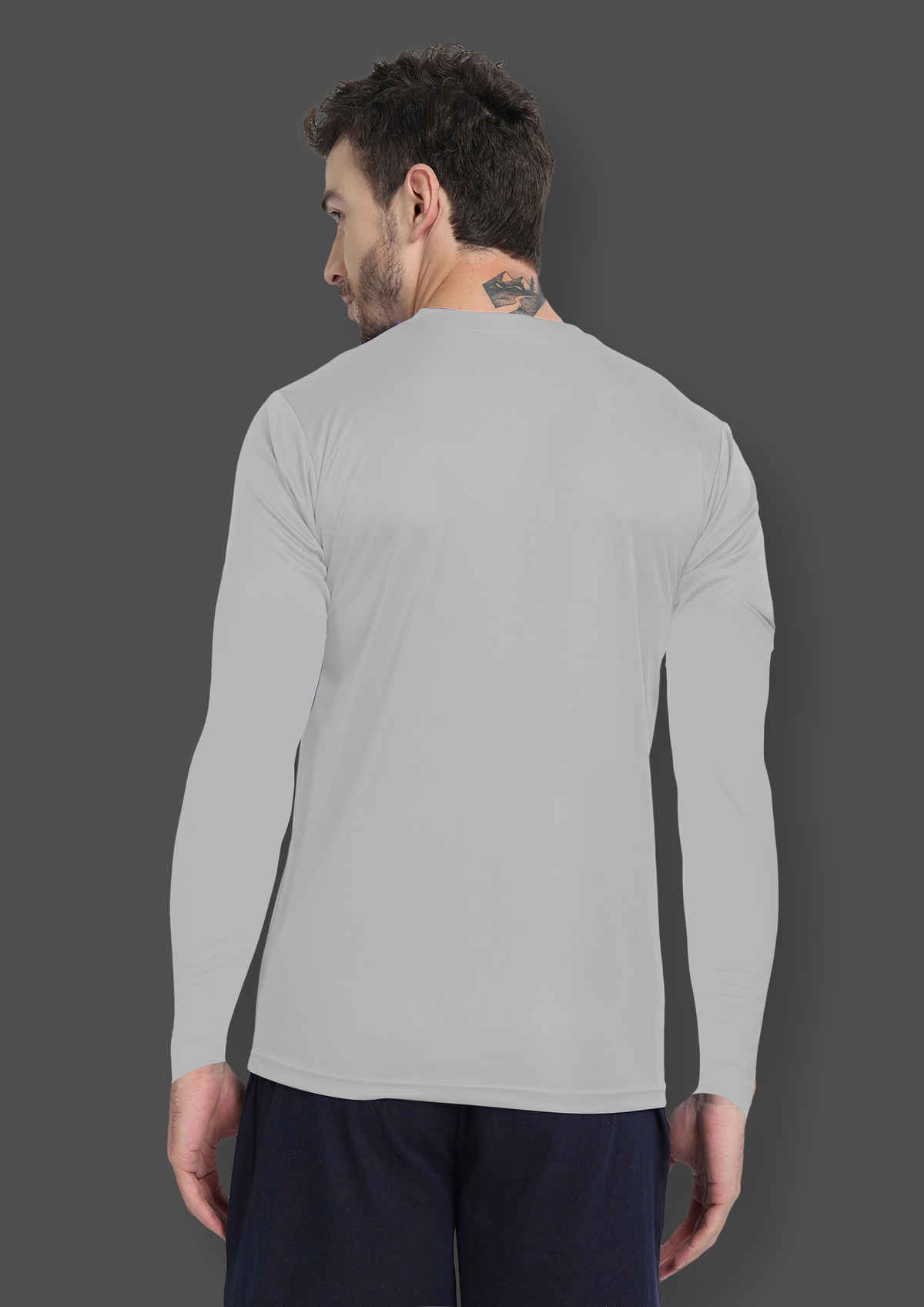 FTX Men's Full Sleeve Solid Polyester Casual Sports T-Shirt | Regular Fit | Light Grey - L