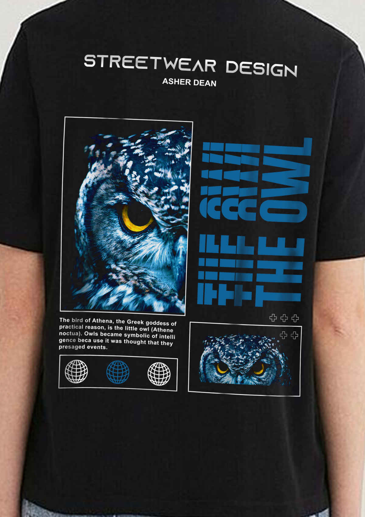 De Tees Women's Oversize The Owl T-shirt | Black - M