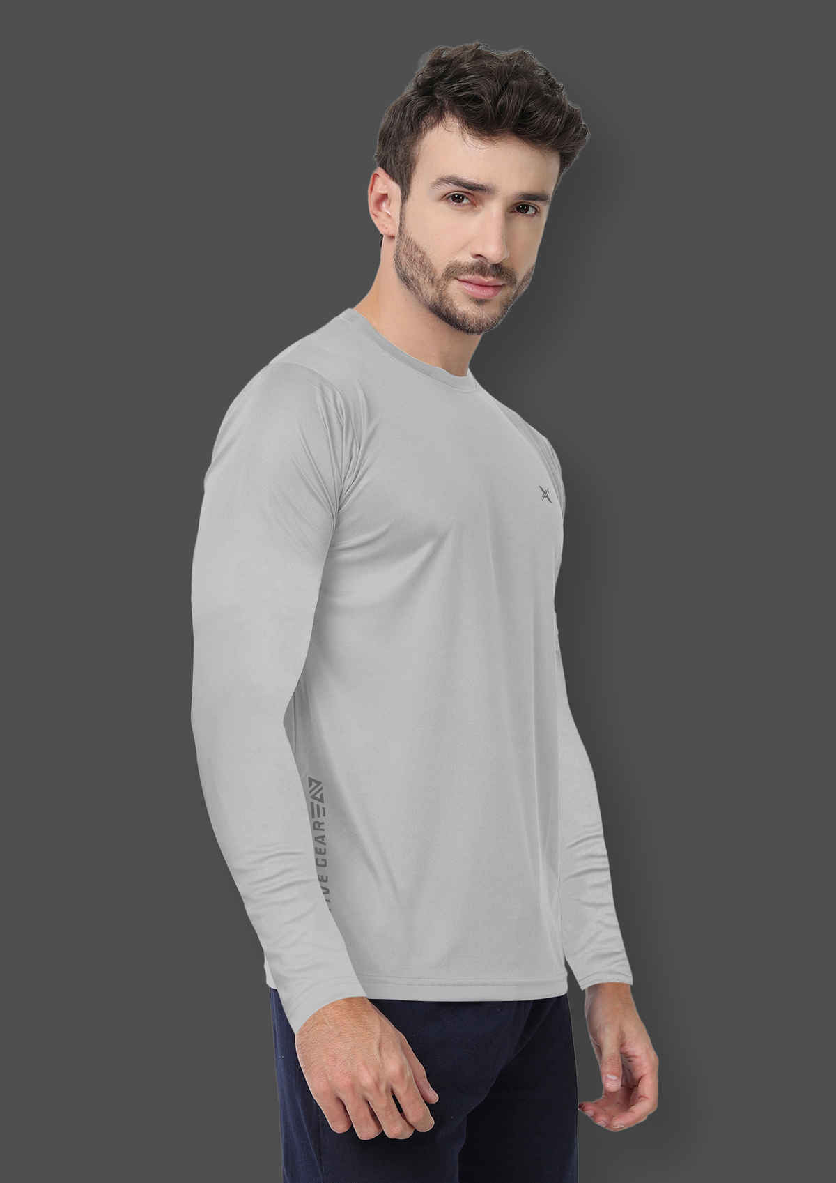 FTX Men's Full Sleeve Solid Polyester Casual Sports T-Shirt | Regular Fit | Light Grey - M