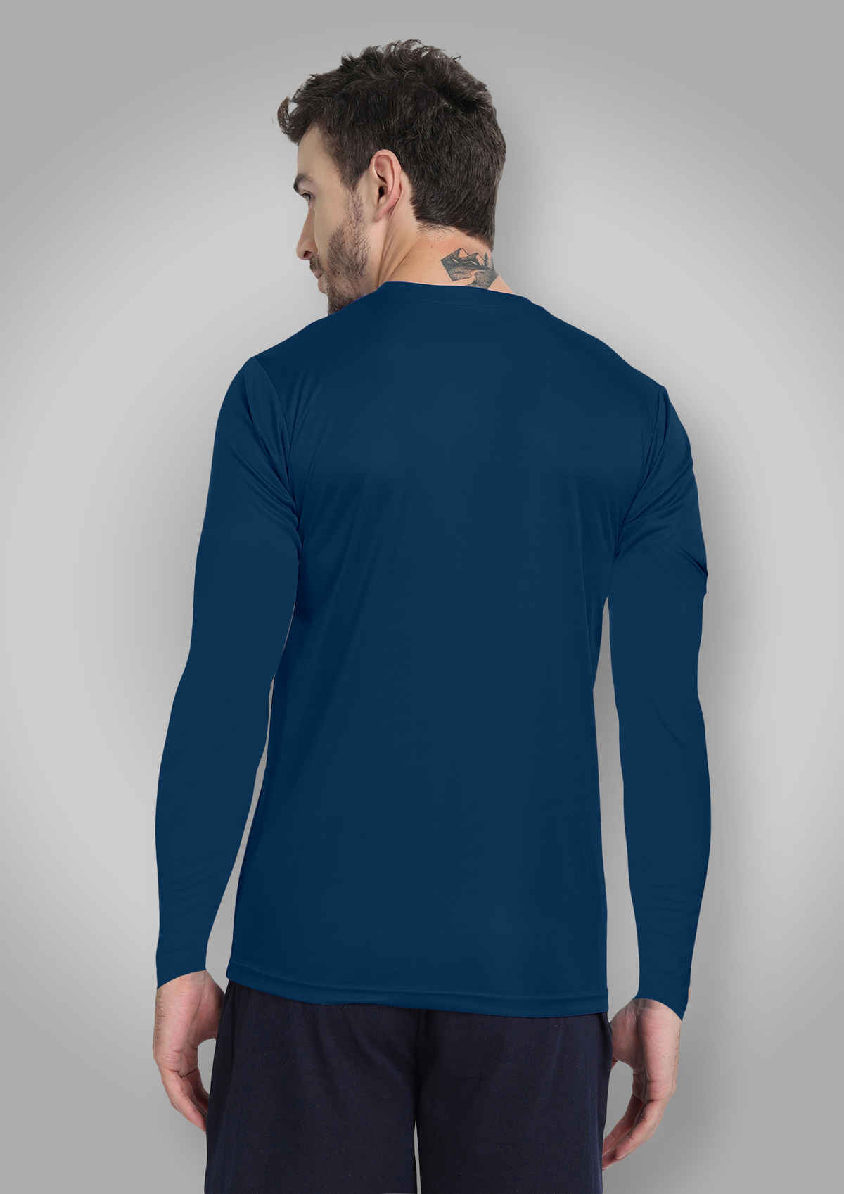 FTX Men's Full Sleeve Solid Polyester Casual Sports T-Shirt | Regular Fit | Airforce Blue - XL