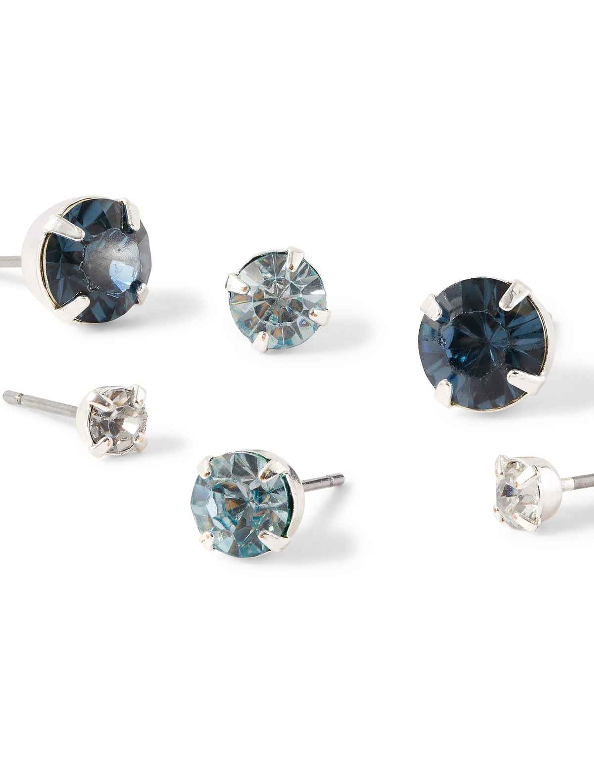 Accessorize London Women Blue Set of 3 Crystal Stud Earring