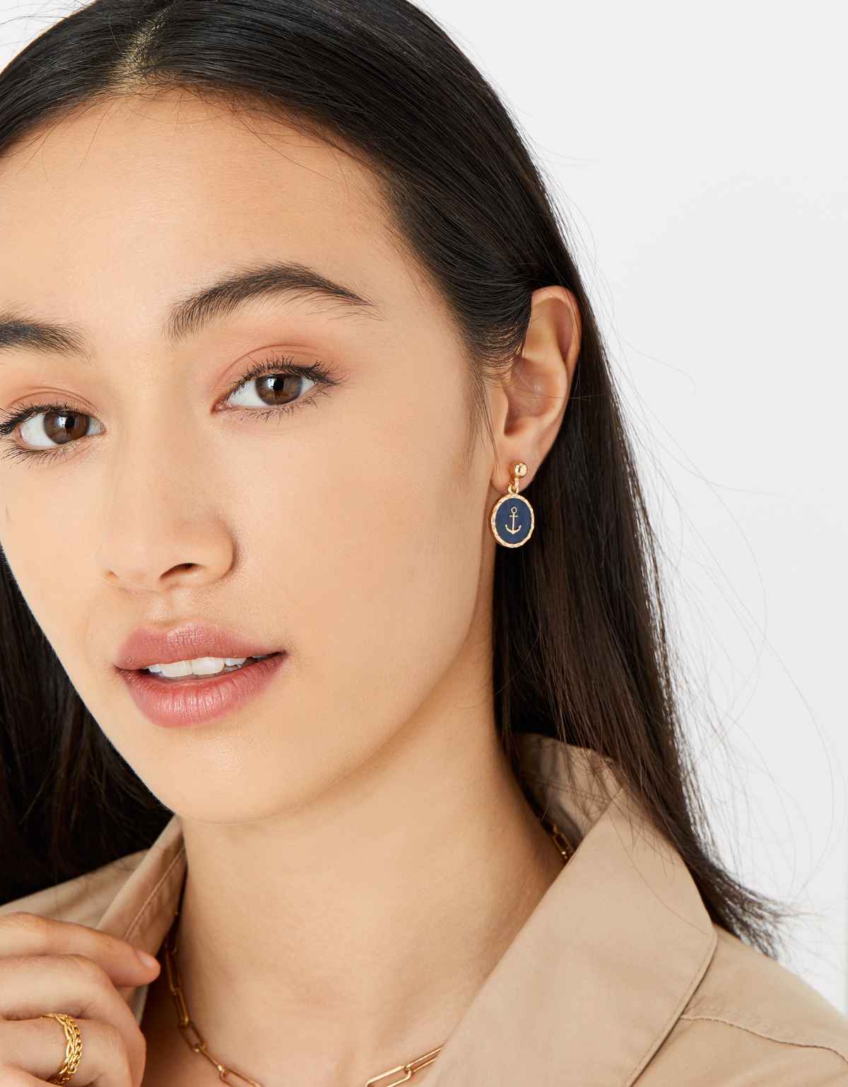 Accessorize London Women's St Ives Enamel Anchor Short Drop Earrings - Navy