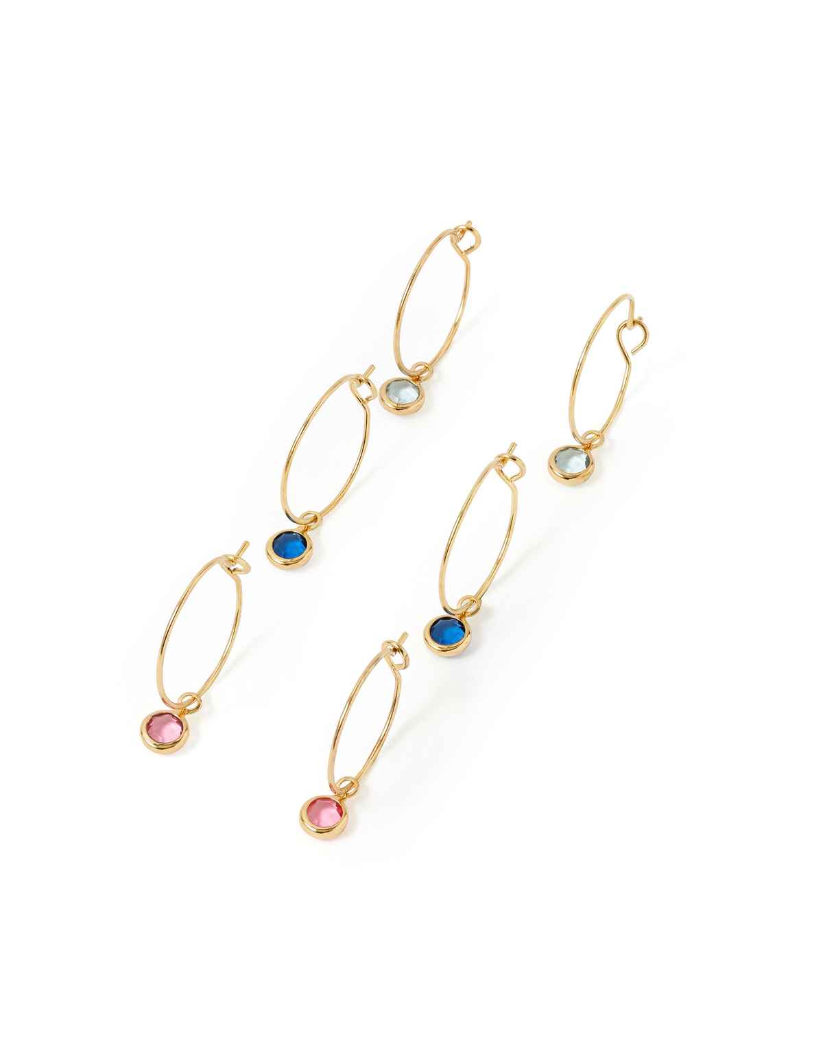 Accessorize London Women's 3 X Colour Gems Hoop Earring Pack - Gold