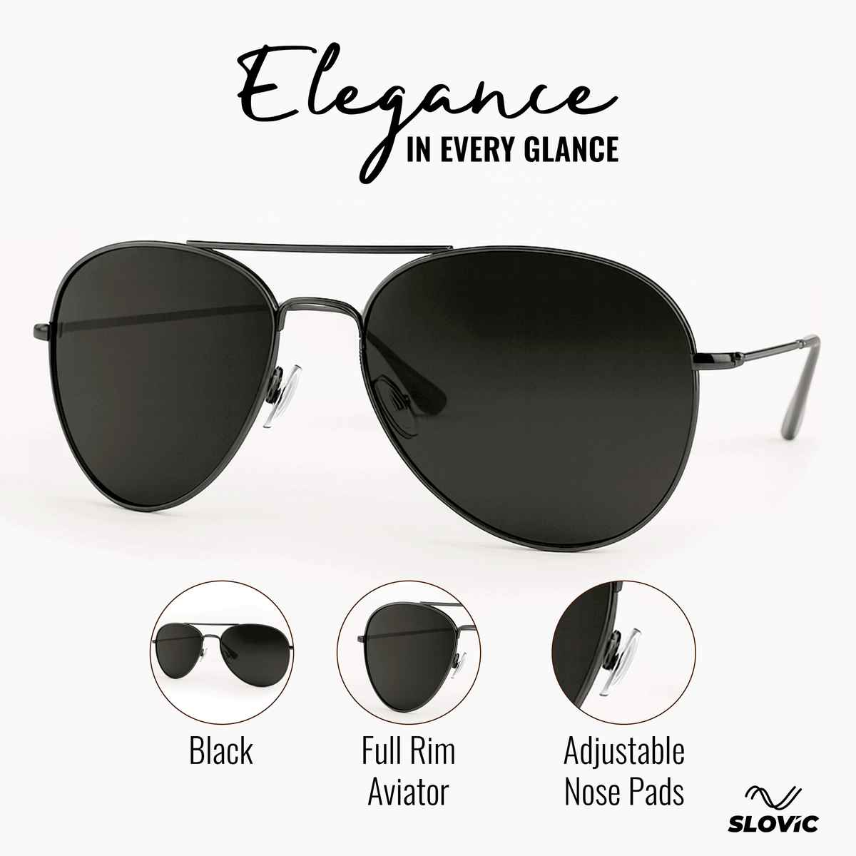Slovic Unisex Aviators Sunglasses with UV400 Protection Lenses | Black