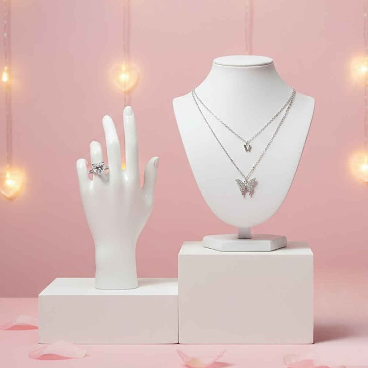 Labelshe Silver Plated Ad Heart Adjustable Ring (1pc) & Estailo Fashion Women'S Jewellery Necklace & Pendants Silver Os (1pc) Combo