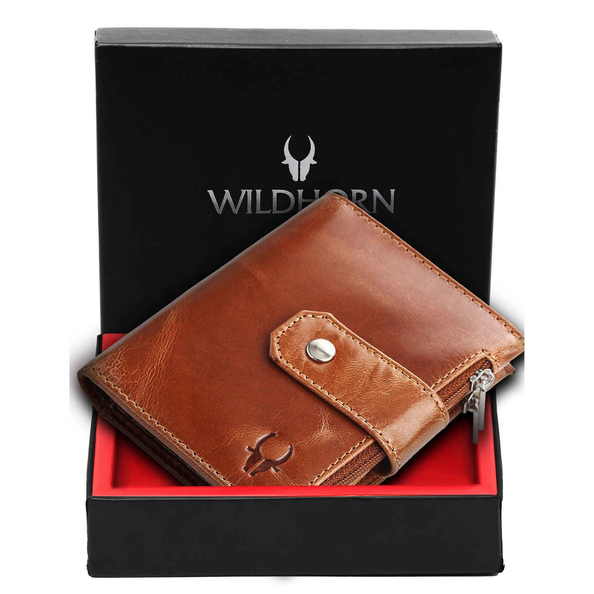 Wildhorn Men's Brand Logo Genuine Leather Bi-Fold Wallet | Brown - Free Size