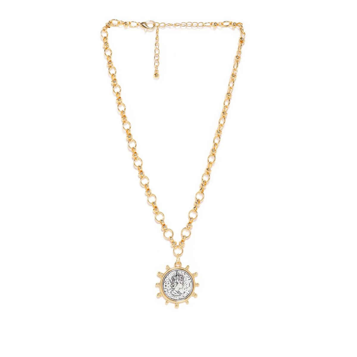 Rubans Voguish 22K Gold plated Link Chain Sunburst Charm Statement copper necklace