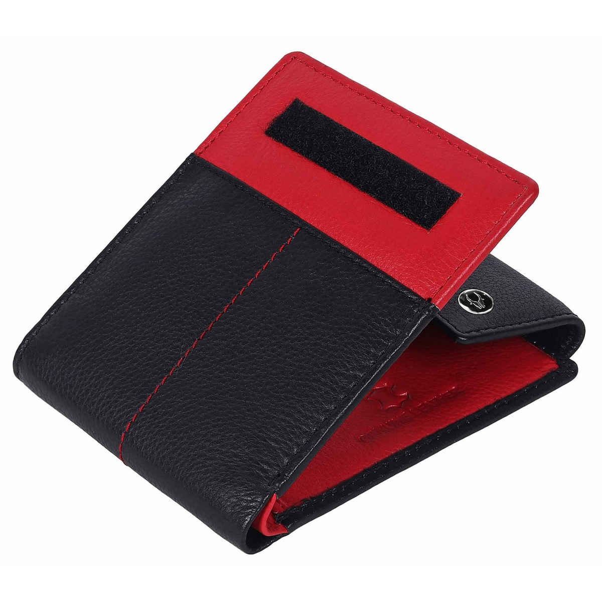 Wildhorn Men's Textured Genuine Leather Bi-Fold Wallet | Black and Red - Free Size