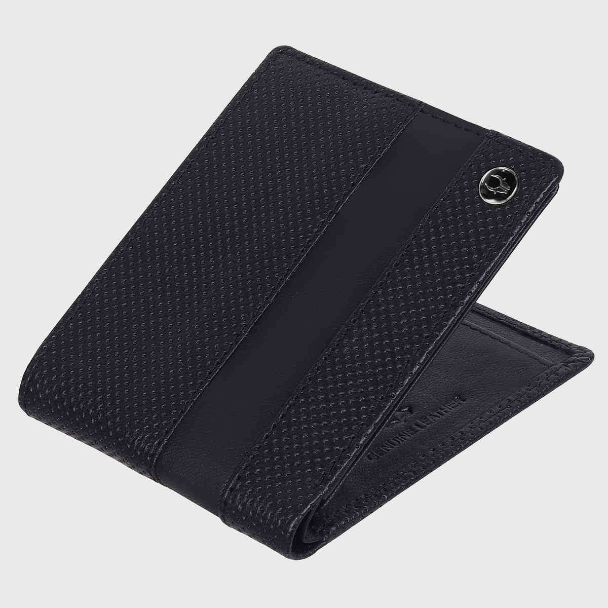Wildhorn Men's Textured Genuine Leather Bi-Fold Wallet | Black - Free Size