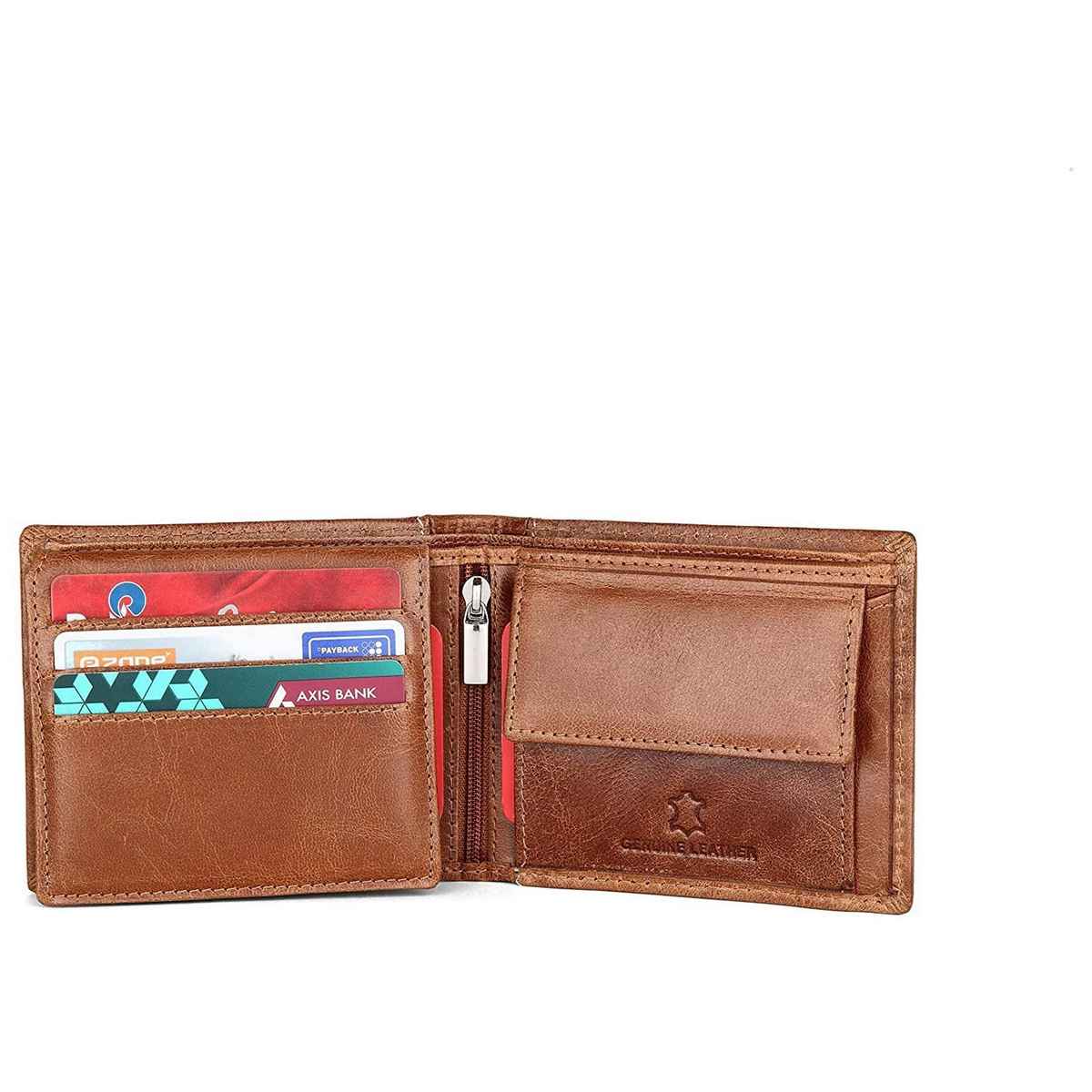 Wildhorn Men's Solid Genuine Leather Bi-Fold Wallet | Brown - Free Size