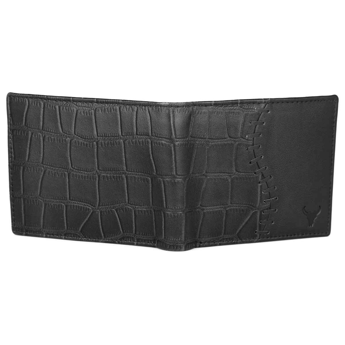 Wildhorn Men's Textured Genuine Leather Bi-Fold Wallet | Black - Free Size