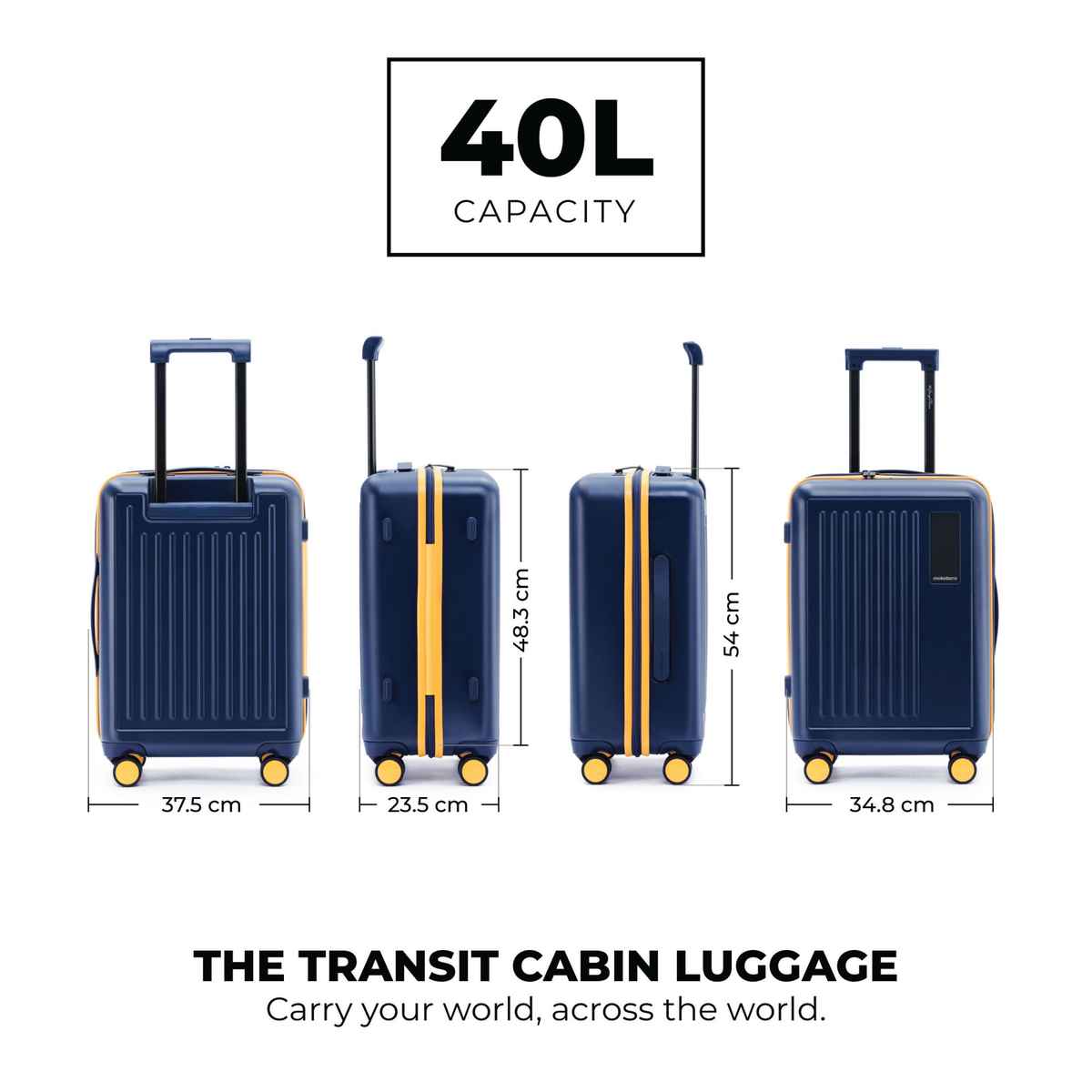 Mokobara Solid Polycarbonate 40 L Telescopic Cabin Luggage | Blue - 56 cm