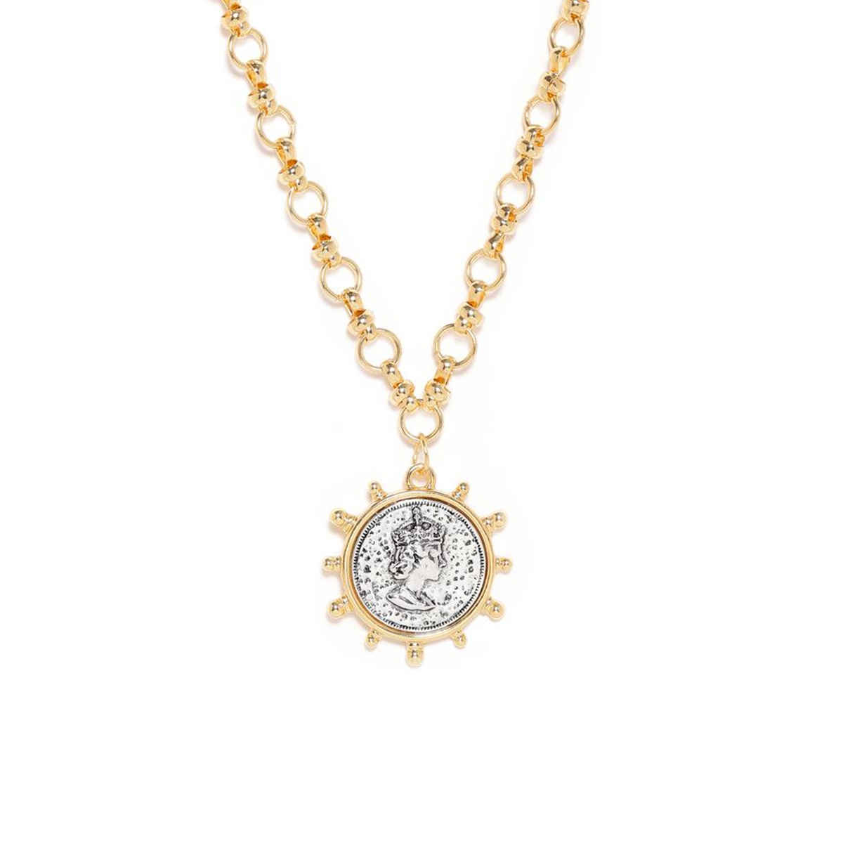 Rubans Voguish 22K Gold plated Link Chain Sunburst Charm Statement copper necklace