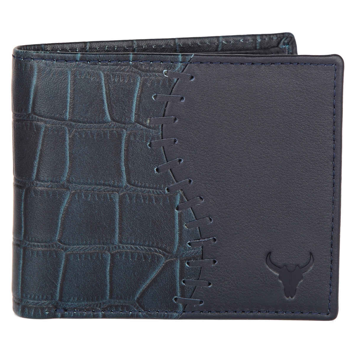 Wildhorn Men's Textured Genuine Leather Bi-Fold Wallet | Blue - Free Size